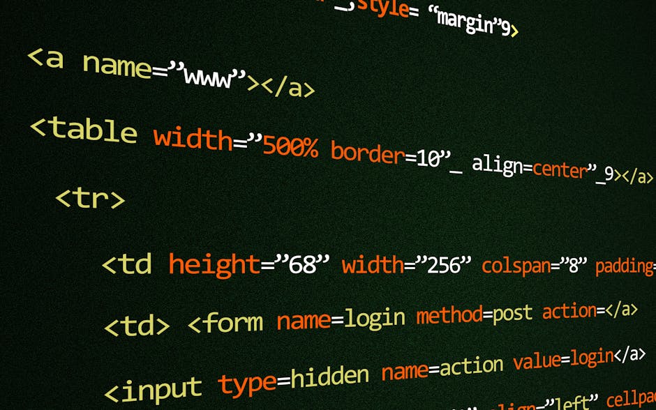 A computer screen displaying a code editor with HTML and CSS code visible, showing lines such as <DOCTYPE html>, <html>, <head>, and <title>. The interface includes a dark background with colorful syn